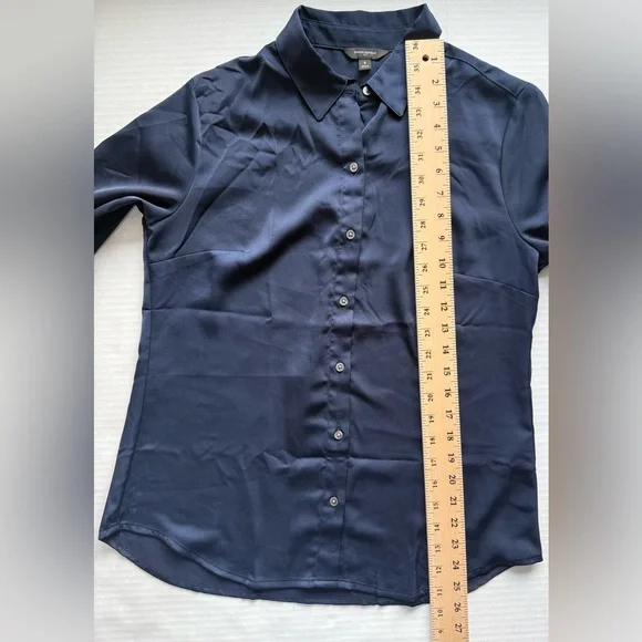 Banana Republic Factory Silky Classic Shirt Button-Up Preppy Navy Size S - Picture 6 of 11